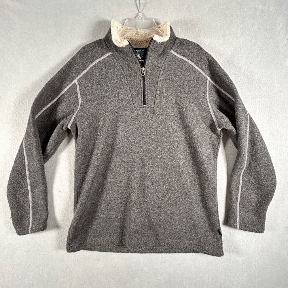 Kuhl Alfpaca Fleece Pullover Mens Large Gray Solid Quarter Zip Sweater Knit